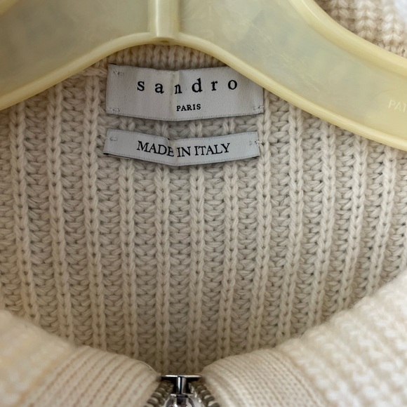 Sandro Cream Cable Knit Zip Sweater - Picture 6 of 6